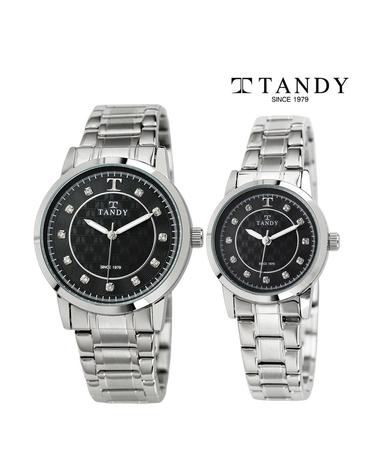 [TANDY] 탠디 시그니쳐 럭셔리 커플 메탈 손목시계(오스트리아 스톤 식입) T-3914 블랙 남여세트