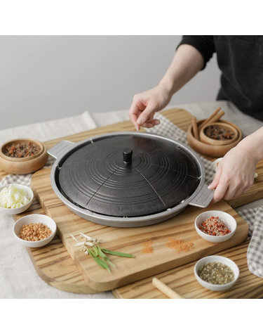 여미온 무쇠 가마솥 뚜껑 삼겹살 고기 불판 30cm 맥반석코팅