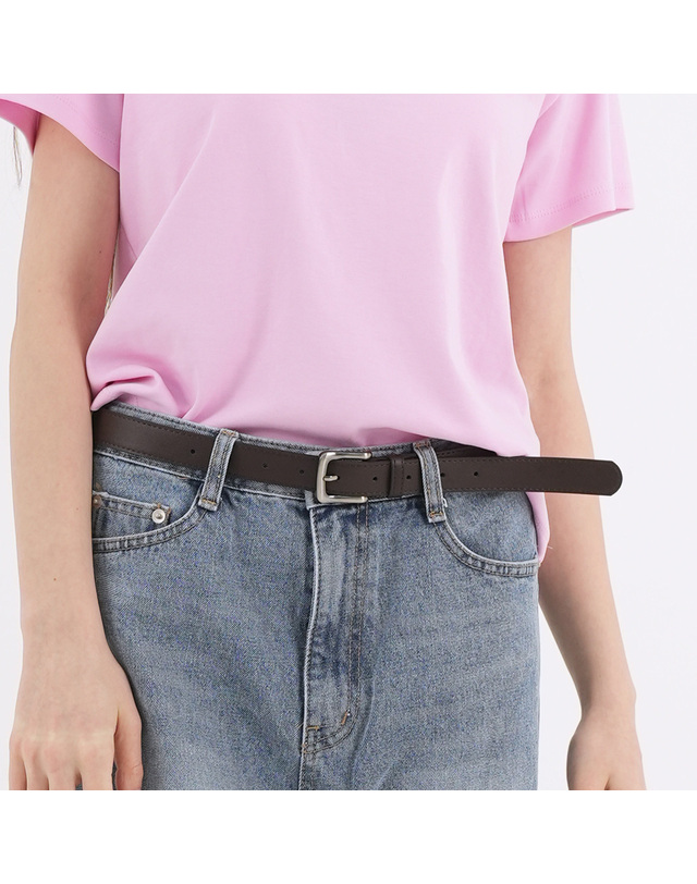 에이본 우먼 페이크 레더 웨이브 버클 벨트 브라운 착용컷