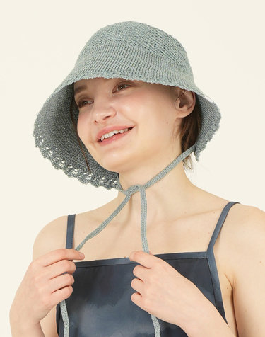 비치 라탄 리프 스트링 버킷햇 스카이블루