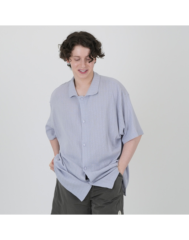 에이본 코튼 자가드 오버핏 하프셔츠 연보라 착용컷