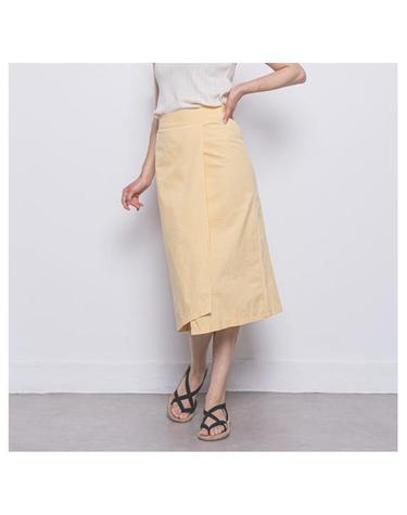 W27 linen rap long skirt yellow