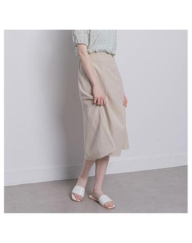 W327 linen long skirt beige