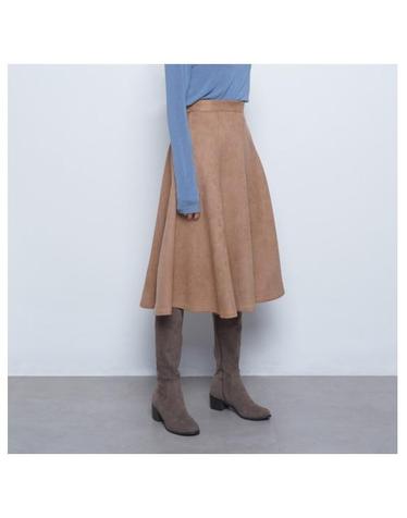 W19 bang suede flare skirt beige