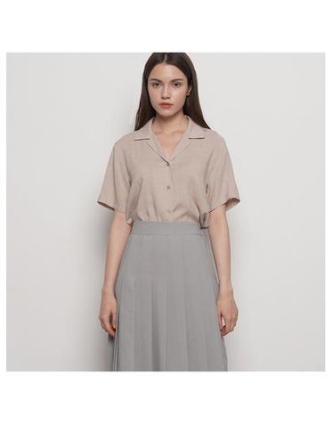 W221 linen open collar half shirts beige