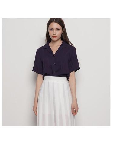 W221 linen open collar half shirts navy
