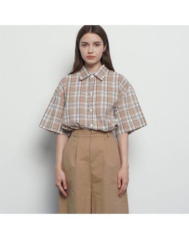 MW613 unisex classic check shirts beige