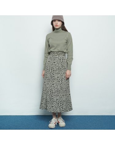 W327 leopard pattern skirt khaki