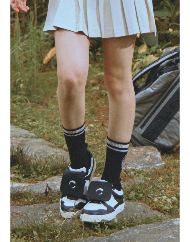 챌린저 [챌린저] 유니 ADDICTED심볼 배색라인 장목 양말 블랙 착용컷