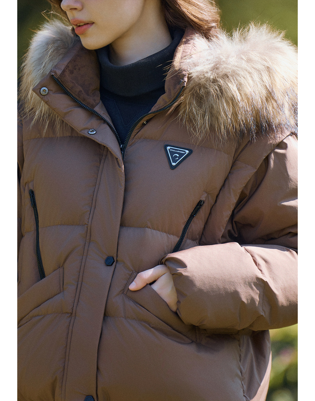 챌린저 [챌린저] 여성 리얼폭스FUR 소매분리형 구스다운 자켓 코코아 착용컷