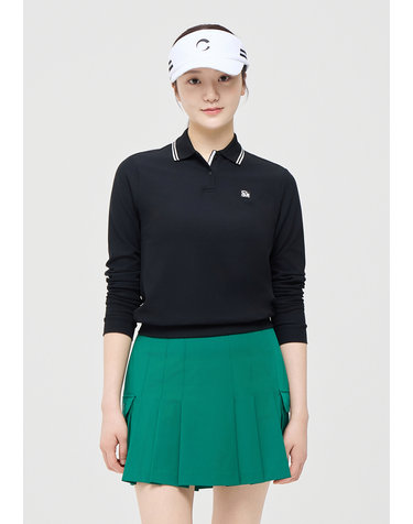 [온라인단독] [챌린저] 여성 에센셜 배색 립 긴팔 카라 티셔츠 블랙