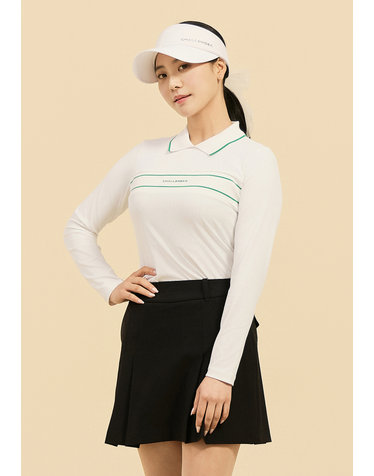 [온라인단독] [챌린저] 여성 슬림핏 니트 배색 카라 티셔츠 화이트