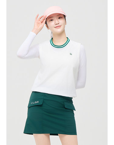 [챌린저] 여성 에센셜 스트라이프 밑단 스트링 라운드 베스트 화이트