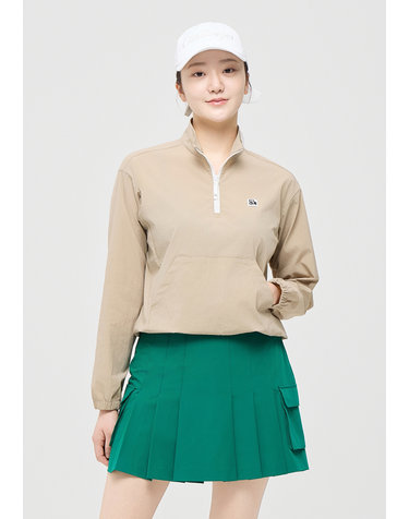 [온라인단독] [챌린저] 여성 에센셜 반집업 하이넥 윈드브레이커 우븐탑 베이지