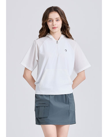 [온라인단독] [챌린저] 여성 우븐 배색 하프집업 후드 반팔 티셔츠 화이트