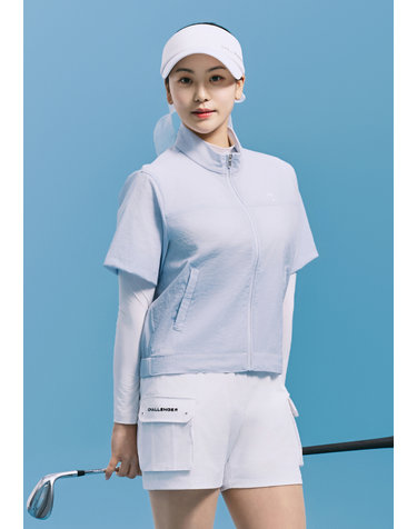 [온라인단독] [챌린저] 여성 크링클 하이넥 반팔 밴딩 자켓 페일블루