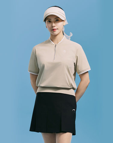 [챌린저] 여성 셔링 포인트 반집업 스타디움 카라 우븐탑 베이지