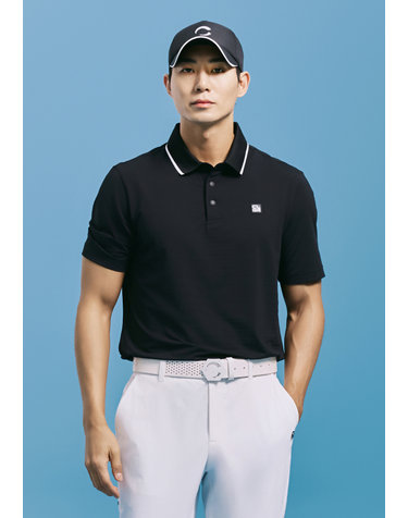[온라인단독] [챌린저] 남성 스트레치 나일론 버튼다운 카라 반팔티 블랙