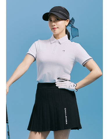 [온라인단독] [챌린저] 여성 트위스트 조직 배색 립 포인트 카라 반팔티 화이트