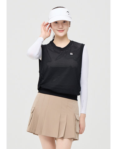 [온라인단독] [챌린저] 여성 스트레치 메쉬 라운드넥 골프 베스트 블랙