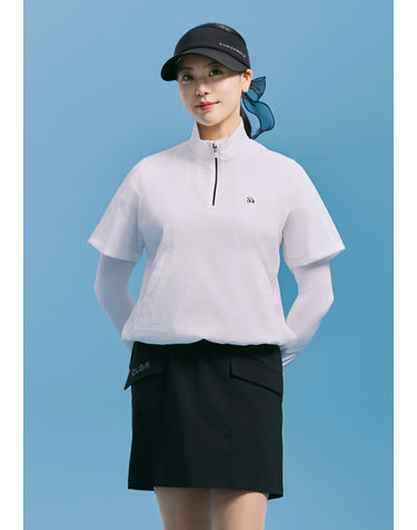 [온라인단독] [챌린저] 여성 경량 하이넥 반집업 반팔 우븐탑 화이트