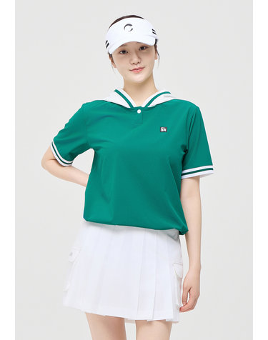 [온라인단독] [챌린저] 여성 스트레치 경량 후드 반팔 우븐탑 그린