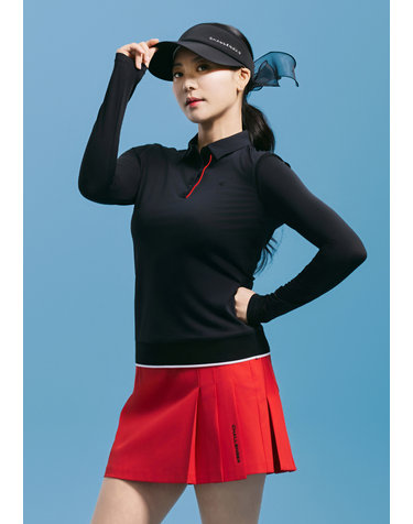 [챌린저] 여성 냉감소매 카라 긴팔 썬가드 티셔츠 블랙