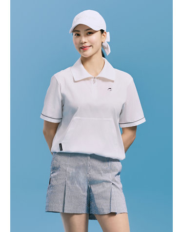 [온라인단독] [챌린저] 여성 크링클 2WAY 카라 반팔 우븐탑 화이트
