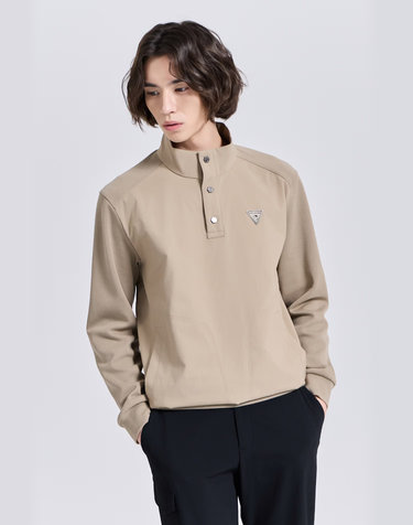 남성 하이테크 우븐패치 하프집업 긴팔 티셔츠 베이지