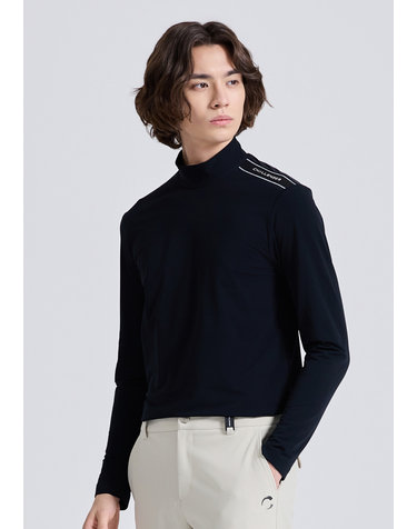 남성 컴포트 저지 어깨립 디테일 모크넥 긴팔 티셔츠 블랙