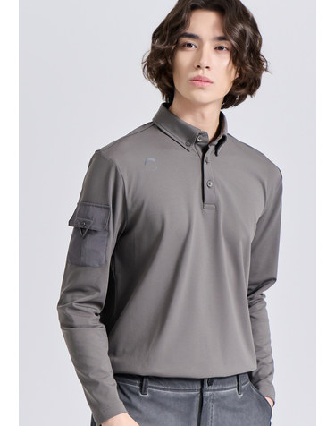 남성 리파인드 포켓삼각링 카라 긴팔 티셔츠 카키베이지