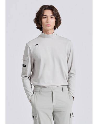 남성 테크핏 스트레치 모크넥 긴팔 티셔츠 라이트베이지