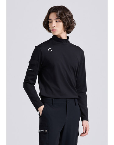 남성 테크핏 스트레치 모크넥 긴팔 티셔츠 블랙