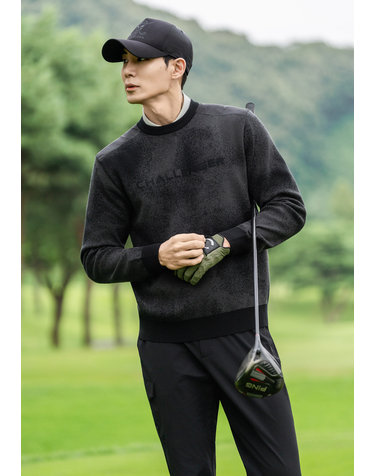 남성 어반 비스코스 혼방 라운드 니트 풀오버 블랙
