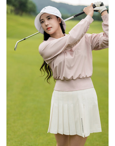 여성 트리코트 와이트카라 셔링 긴팔 티셔츠 라이트핑크