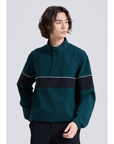 남성 배색블럭 하이넥 아노락 우븐탑 다크그린