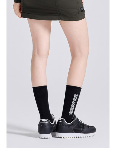 유니 로고 디테일 쿠션 중목 양말 블랙