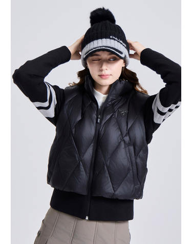 여성 다이아 퀼팅 숄더 프리 다운 자켓 블랙