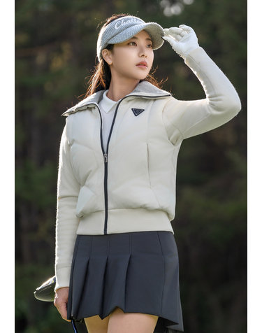 여성 와이드 카라 숄더 프리 스윙 구스다운 자켓 크림
