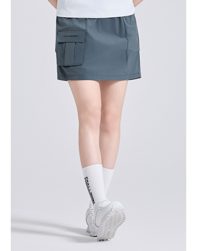 챌린저 [챌린저] 여성 벌룬 실루엣 원포켓 H라인 큐롯 라이트카키 착용컷
