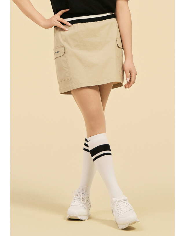 챌린저 [챌린저] 여성 나일론 스판 H라인 카고 큐롯 베이지 착용컷