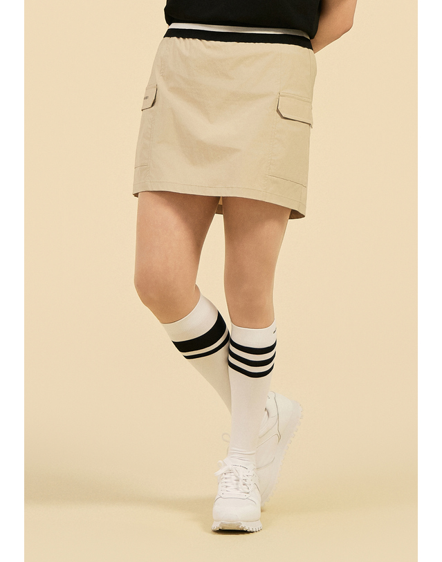 챌린저 [챌린저] 여성 나일론 스판 H라인 카고 큐롯 베이지 착용컷