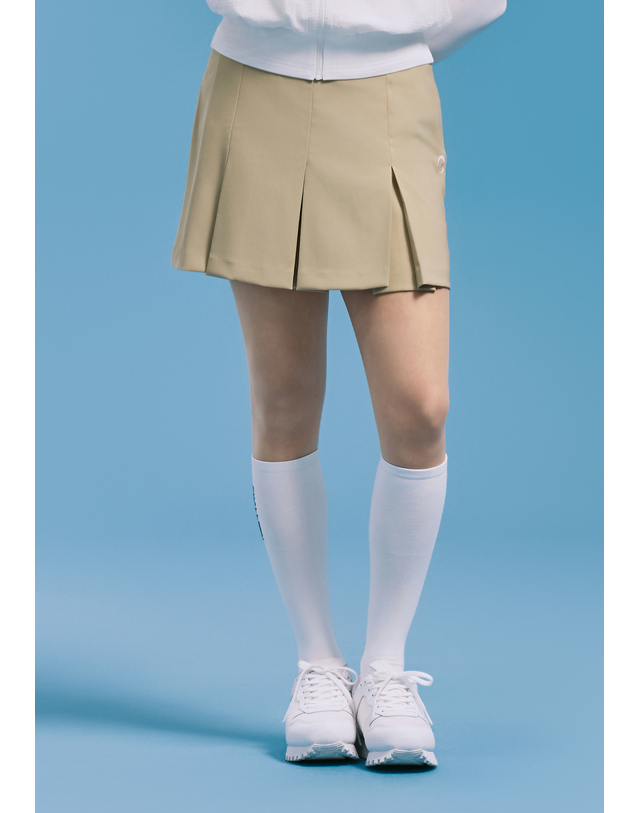 챌린저 [챌린저] 여성 컴포트 와이드 밴드 플리츠 큐롯 베이지 착용컷