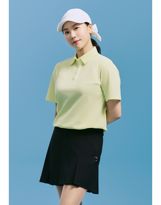 챌린저 [챌린저] 여성 폴리 PQ 5부소매 스트링 카라 반팔티 옐로우 착용컷