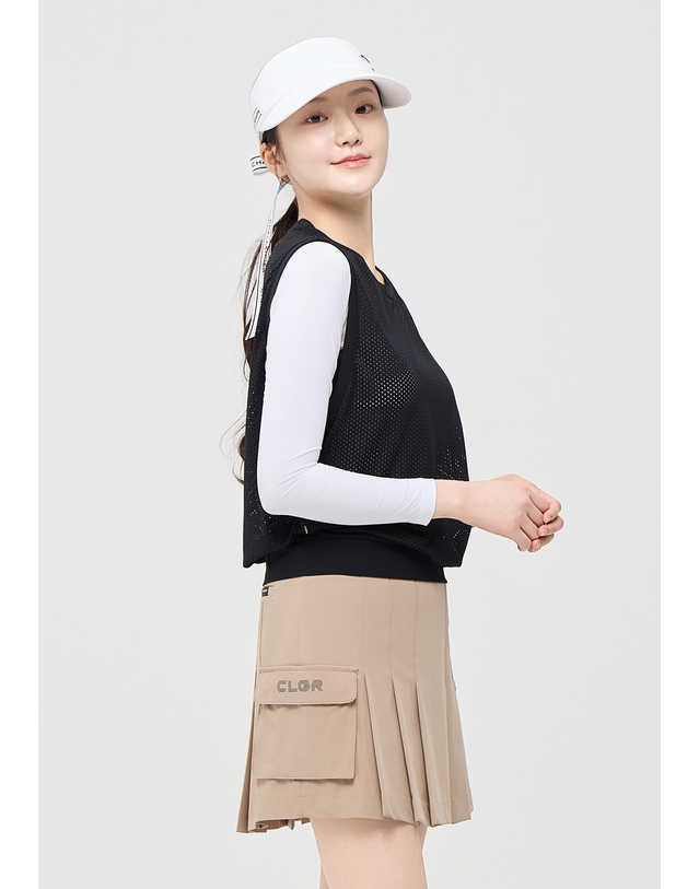 챌린저 [챌린저] 여성 스트레치 메쉬 라운드넥 골프 베스트 블랙 착용컷