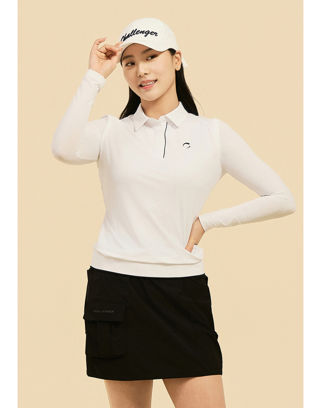 챌린저 [챌린저] 여성 냉감소매 카라 긴팔 썬가드 티셔츠 화이트 착용컷