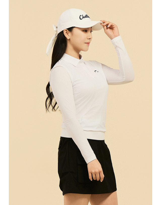 챌린저 [챌린저] 여성 냉감소매 카라 긴팔 썬가드 티셔츠 화이트 착용컷