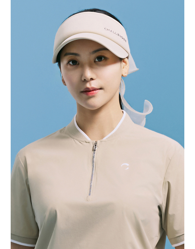 챌린저 [챌린저] 여성 리본 탈부착 메탈 로고 포인트 밴딩 썬캡 베이지 착용컷