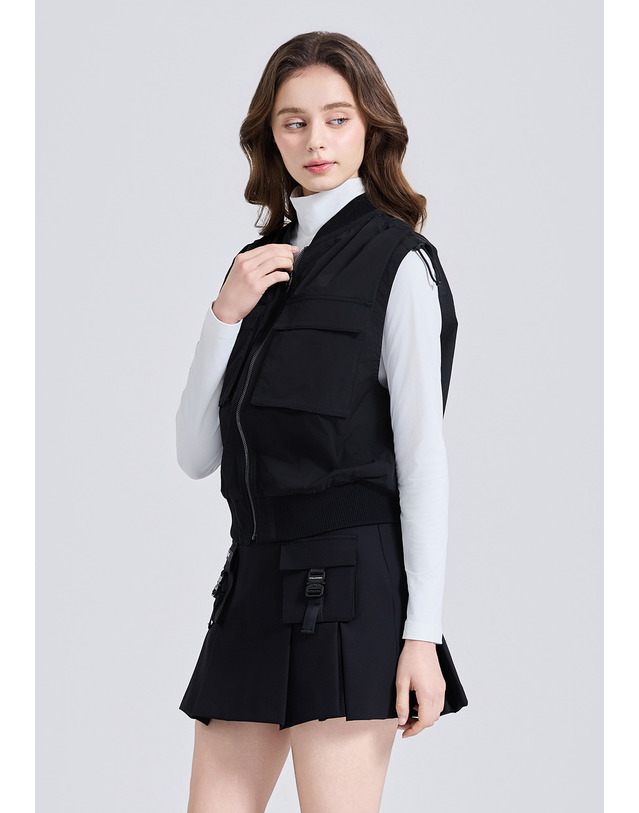 챌린저 여성 빅포켓 드랍숄더 블루종핏 스타디움 베스트 블랙 착용컷