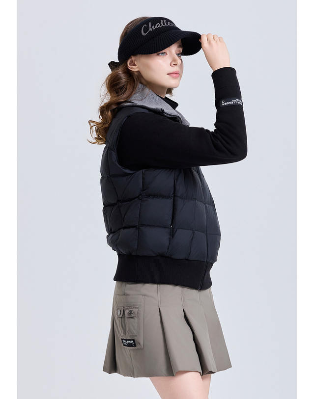 챌린저 여성 윙카라 숄더 프리 스윙 구스다운 자켓 블랙 착용컷